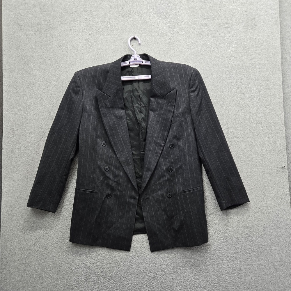 VINTAGE Yves Saint Laurent Men Blazer 44 Gray Wool Pinstripe Double Breasted